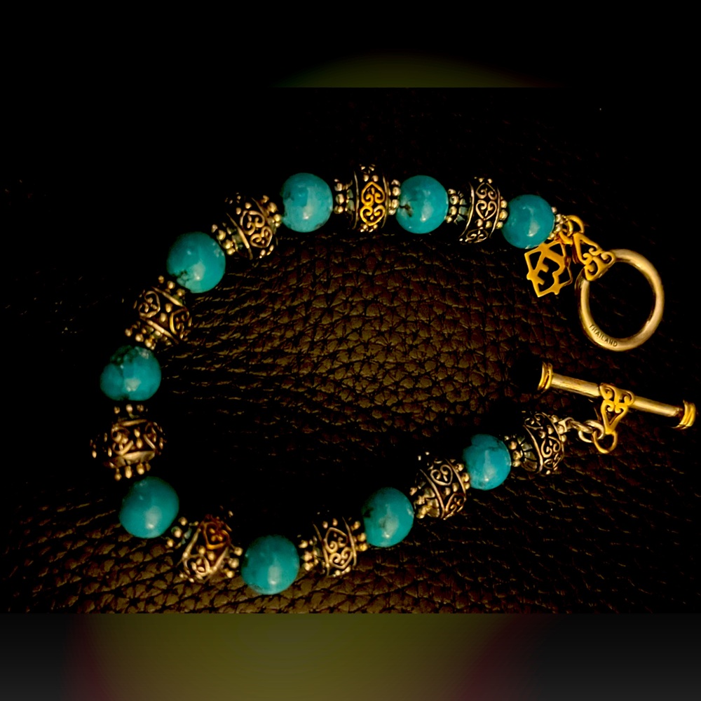 RARE TURQUOISE 18K GOLD STERLING SILVER 925 BRACELET ⚫️ FINAL PRICE